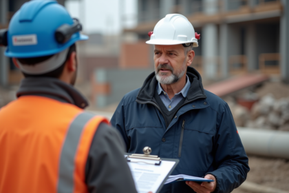 Manager de chantier en discussion avec un ouvrier sur un site
