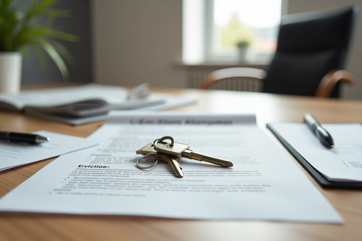 Clés d appartement et avis d expulsion sur un bureau moderne