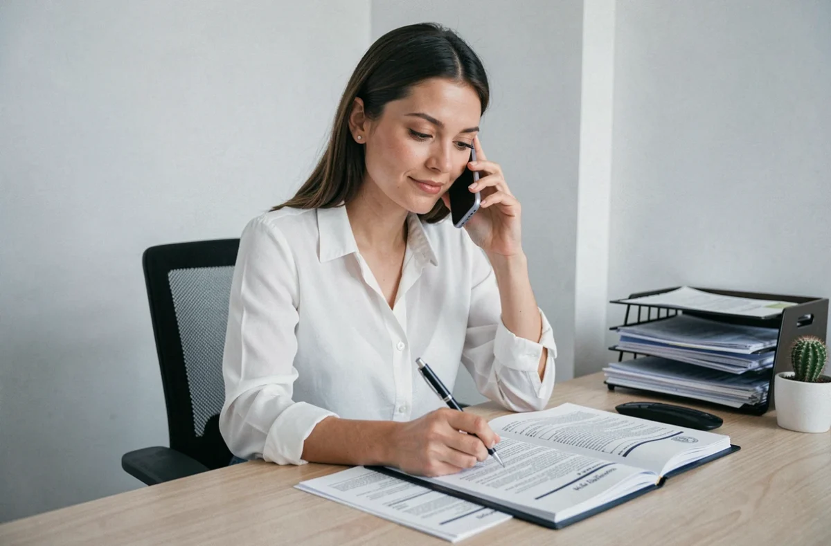 Femme contactant son assureur par téléphone pour changer d'assurance habitation