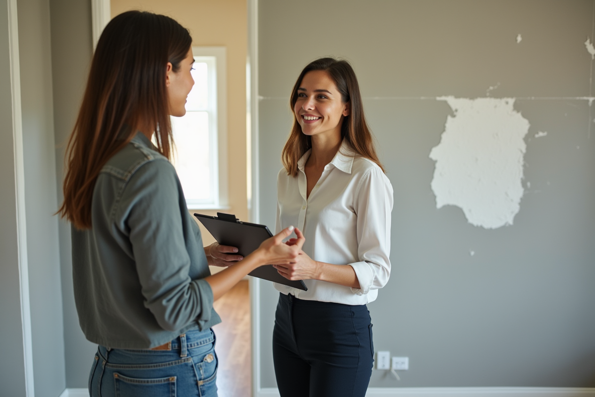 Femme gestionnaire parlant avec un locataire près d