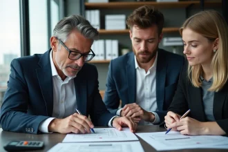 Gestionnaire de patrimoine en conseil immobilier avec couple