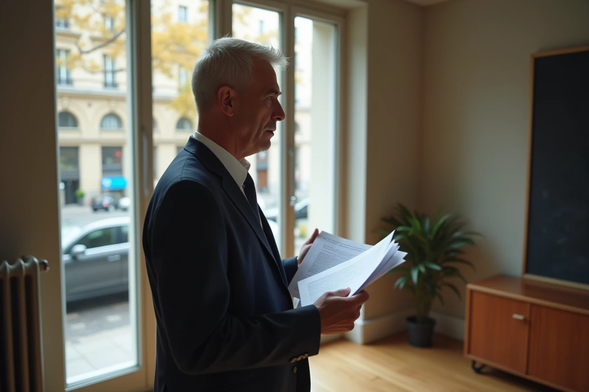 Homme d'affaires avec documents dans un salon parisien