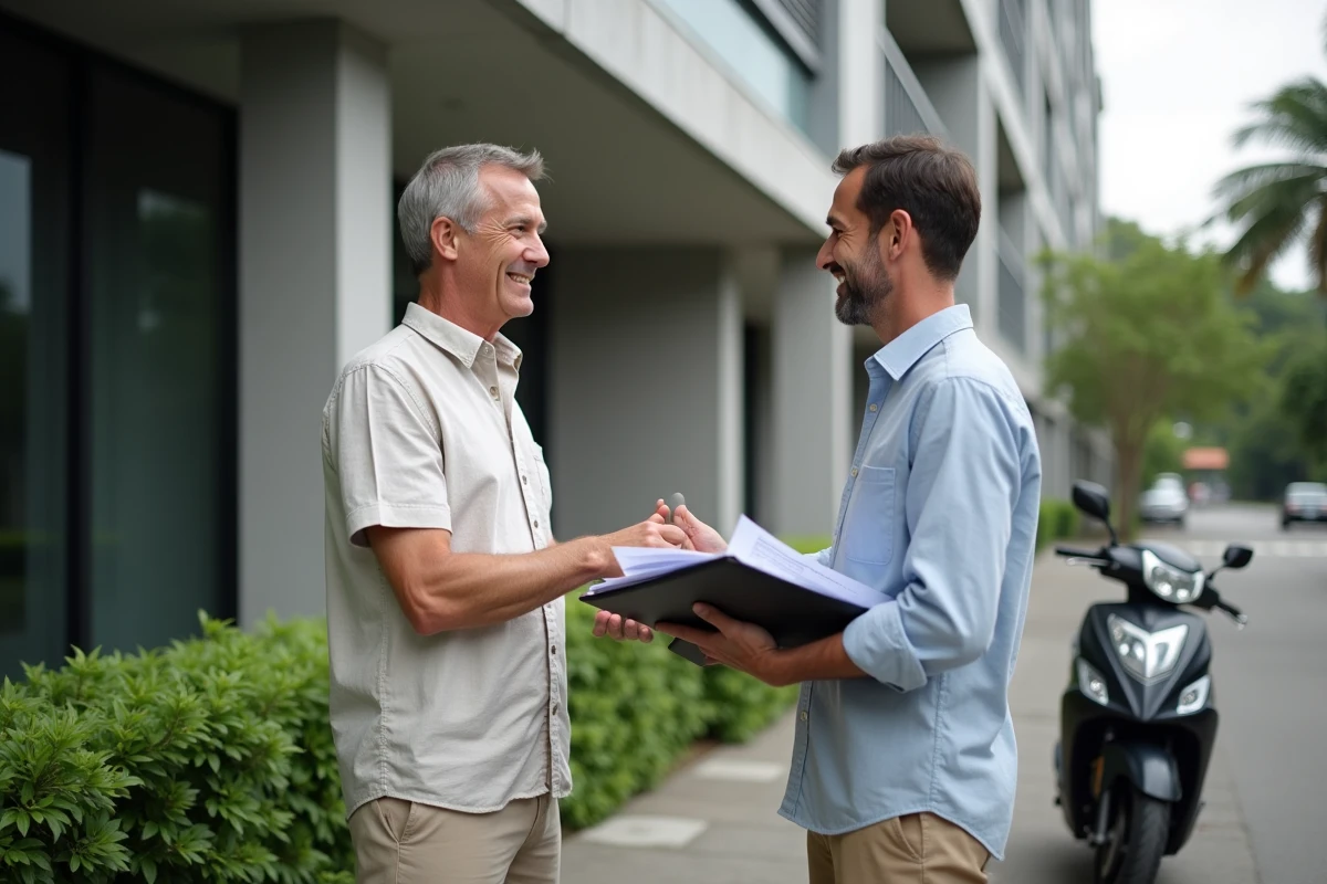 Homme européen serre la main d’un agent immobilier thaïlandais