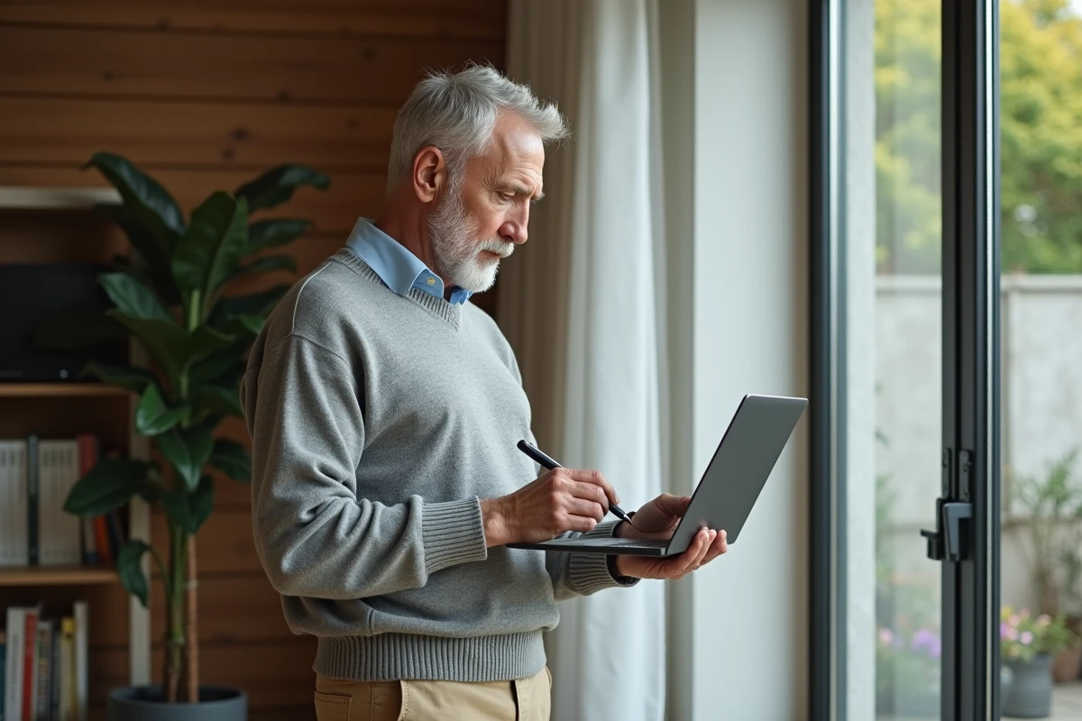 Homme vérifiant ses comptes sur un ordinateur portable