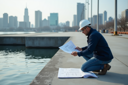 Ingénieur homme examine fondation flottante moderne