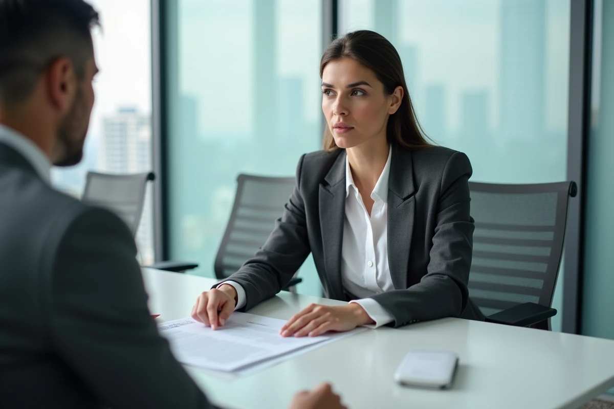 Investisseure immobilière et conseiller analysant les frais de notaire dans un contrat d'achat marchand de biens
