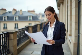Jeune femme professionnelle sur une terrasse parisienne
