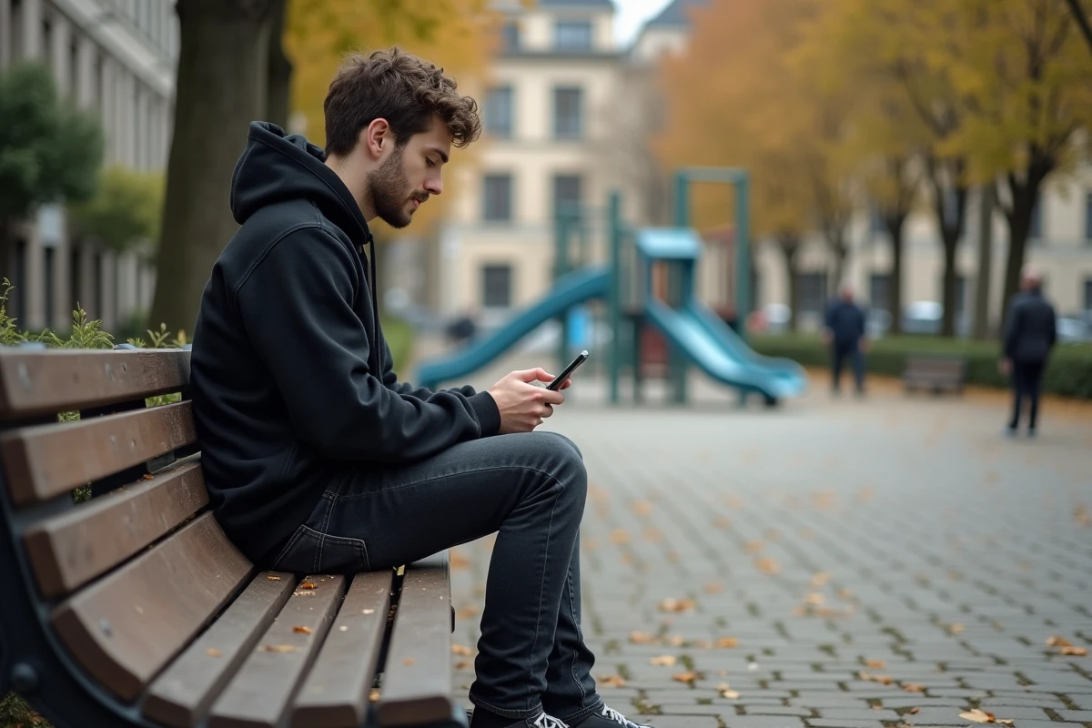 Jeune homme sur un banc à Conflans Sainte Honorine