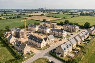 Vue aérienne du Calvados illustrant le développement immobilier neuf en Normandie