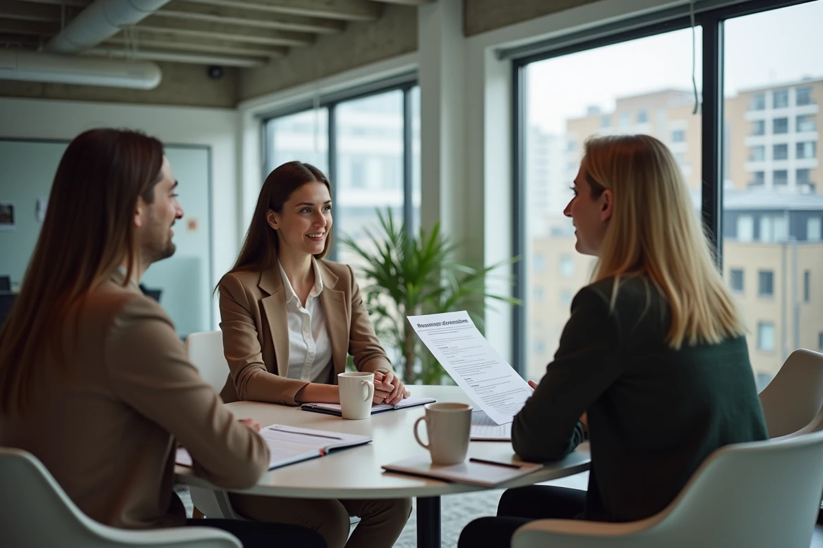 Réunion professionnelle entre collègues sur la participation des employeurs au logement en entreprise