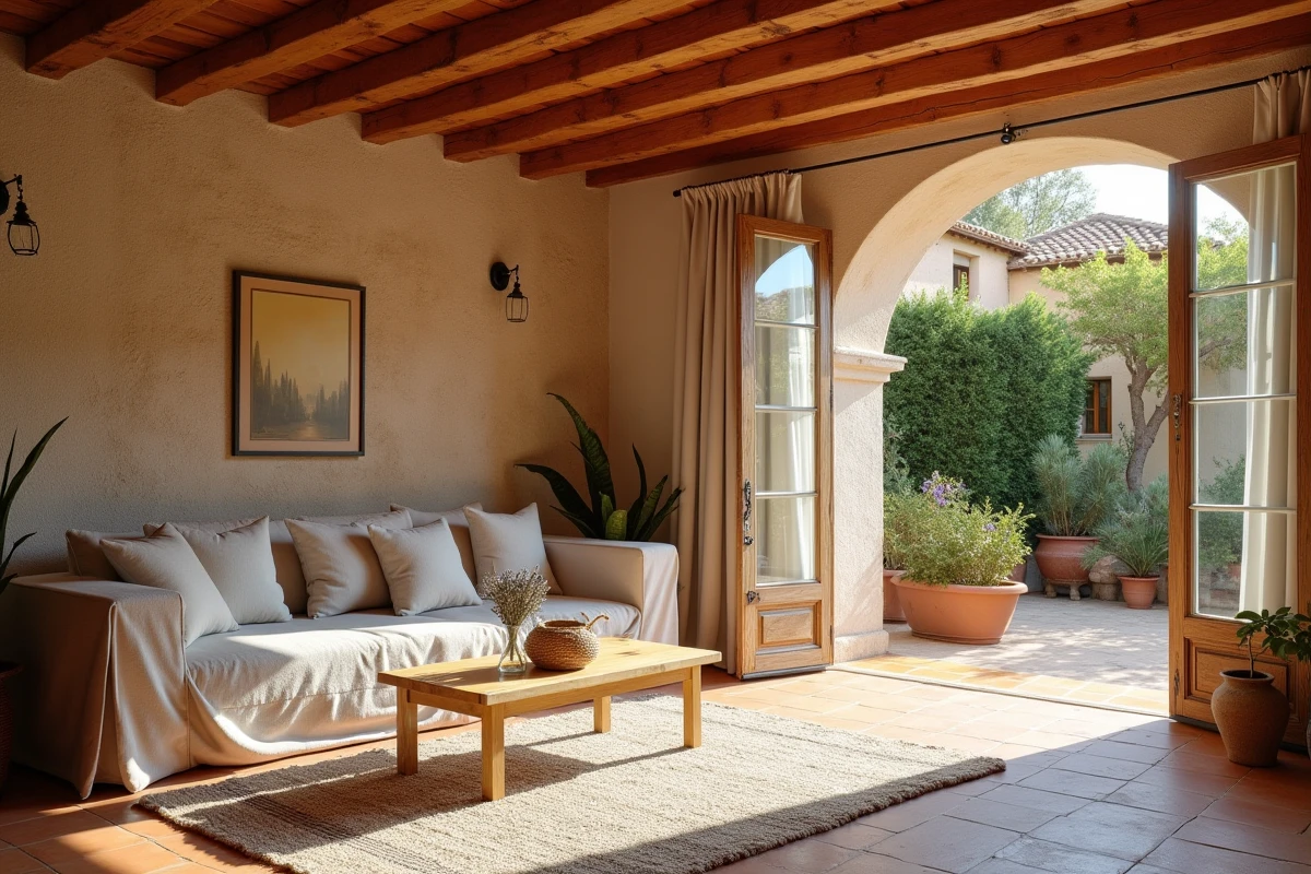 Salon provençal bien préparé pour une vente immobilière urgente dans le Gard, avec décoration sobre et charme authentique