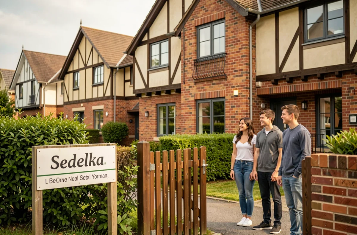 Famille visitant un programme de maisons individuelles neuves Sedelka dans le Calvados