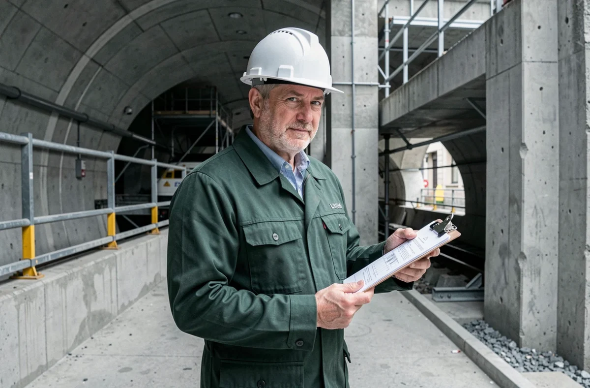 Ingénieur Systra effectuant un diagnostic technique sur une infrastructure de transport urbain à Lyon