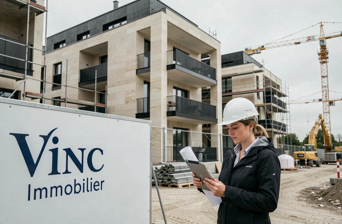 Architecte sur le chantier d'un programme résidentiel Vinci Immobilier dans le Calvados